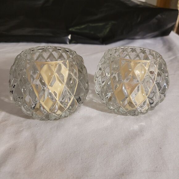 2 partylite clear diamond bubble votive candle holder with candles 2.5" - Picture 1 of 6
